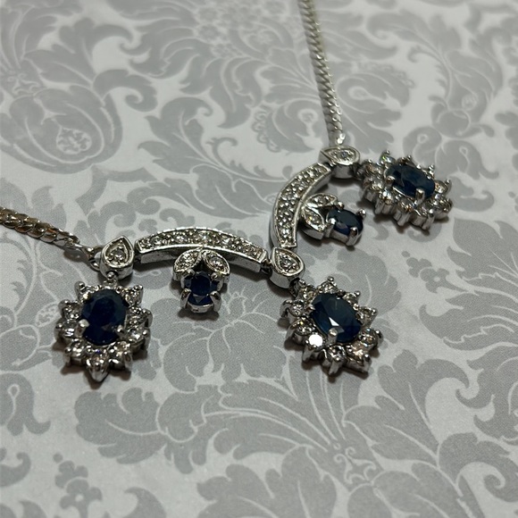 Elegant Sapphire and CZ Necklace - Picture 4 of 5